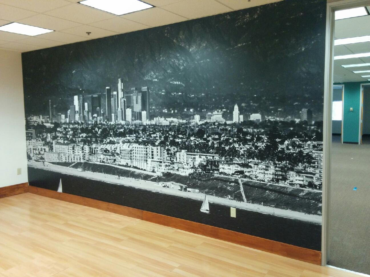 Full-wall cityscape graphic